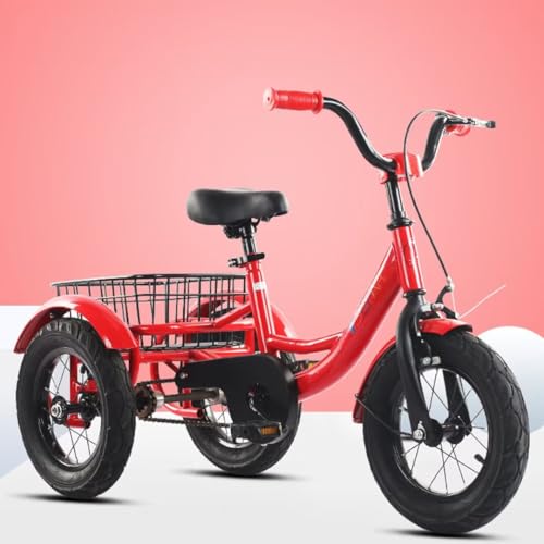 LSQXSS 12-Zoll-Dreiräder für Kleinkinder zum Reisen und Abhängen, Cruiser-Dreirad mit Fußpedalen, Vorderrad-Bremse, 3-Räder-Fahrrad mit großem hinteren Korb, Luftreifen-Speichenräder von LSQXSS