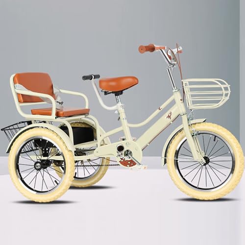 LSQXSS Dreirad-Rikscha mit Pedalen, Cruiser-Dreirad mit Armlehne für Kleinkinder, Tandem-Dreirad mit Rücksitz, Vorderradbremse, 3-Rad-Fahrrad mit Korb hinten von LSQXSS