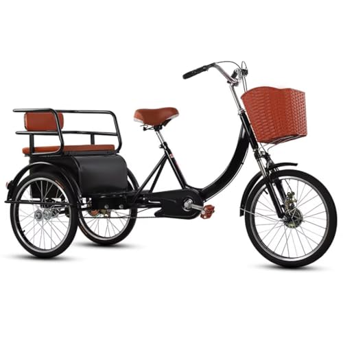 LSQXSS Tandem-Dreirad mit Rücksitz, Cruiser-Trike mit hydraulischer Vordergabel, 3-Rad-Fahrrad, Mobilitäts-Rikscha-Dreirad zum Einkaufen und Reisen, Vorder- und Hinterradbremsen von LSQXSS