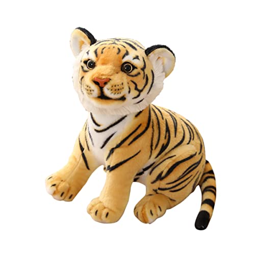 LSSHPZLFC Kuscheltiere Tigerspielzeug, Simulation Leopard Löwe Plüschtier 12 Zoll Süße Weiße Tiger Plüschpuppe Weiches Geschenk Heimdekoration for Jungen Mädchen Kinder(Yellow,Height 27cm) von LSSHPZLFC