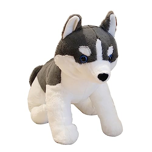 Realistisches Hundeplüschspielzeug, 20-Zoll-Husky-Hund-Kuscheltiere For Kinder, Haustiere, Welpengeschenke For Mädchen Und Jungen, Superweiche Hundezimmerdekoration For Kinder(Dark gray,50cm) von LSSHPZLFC