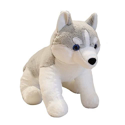 Realistisches Hundeplüschspielzeug, 20-Zoll-Husky-Hund-Kuscheltiere For Kinder, Haustiere, Welpengeschenke For Mädchen Und Jungen, Superweiche Hundezimmerdekoration For Kinder(Light gray,40cm) von LSSHPZLFC