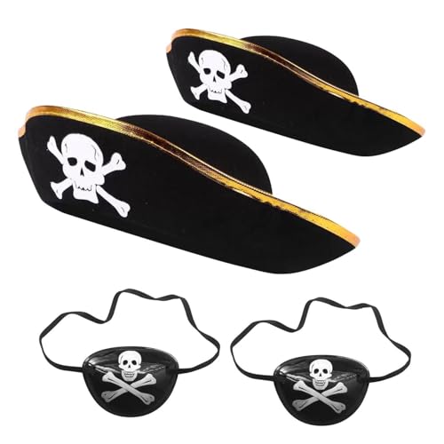 LSYYSL 2 Stück Piratenhüte und 2 Stück Augenmasken, Rollenspiel-Requisiten, Piraten-Themen-Partykleid, Kostümzubehör von LSYYSL