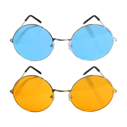 LSYYSL 2 Stück Sonnenbrille Retro Mode Sonnenbrille Runde Sonnenbrille Metallrahmen Brille Urlaub Party Dekoration Spiegel von LSYYSL