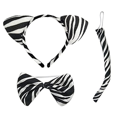LSYYSL 3-teiliges Zebrakostümset, Ohren Haarreifen, Schleife, Schwanzzubehör, Zebratier-Rollenspiele, geeignet für Kinder und Erwachsene Halloween Karnevalsparty verkleiden sich von LSYYSL