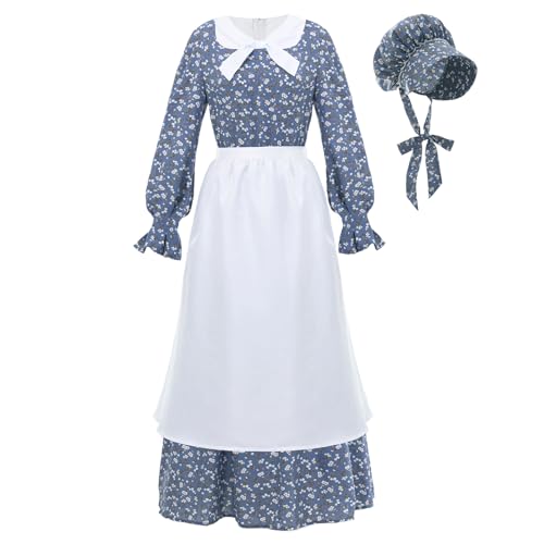 LTAKK Colonial Kleid Damen Prairie Pioneer Kleider Blumen Pilgrim Kostüm, Blau, Größe XL von LTAKK