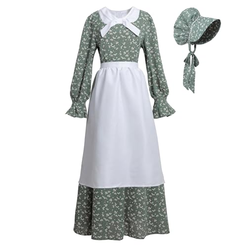 LTAKK Colonial Kleid Damen Prairie Pioneer Kleider Blumen Pilgrim Kostüm, Grün, X-Large von LTAKK