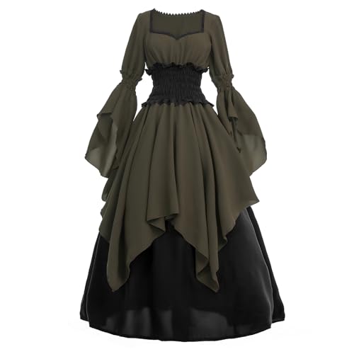 LTAKK Renaissance-Kleid, Mittelalter-Kostüm, viktorianische Kleider, Damen, Bauer, Gothic, Fee, Hexe, Hochzeitskleid, Olivgrün, XXL von LTAKK