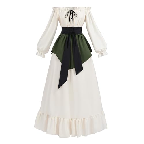 LTAKK Renaissance-Kleid, Mittelalter-Kostüm, viktorianische Kleider, Damen, Bauer, Gothic, Fee, Hexe, Hochzeitskleid, gebrochenes Weiß, Größe L von LTAKK