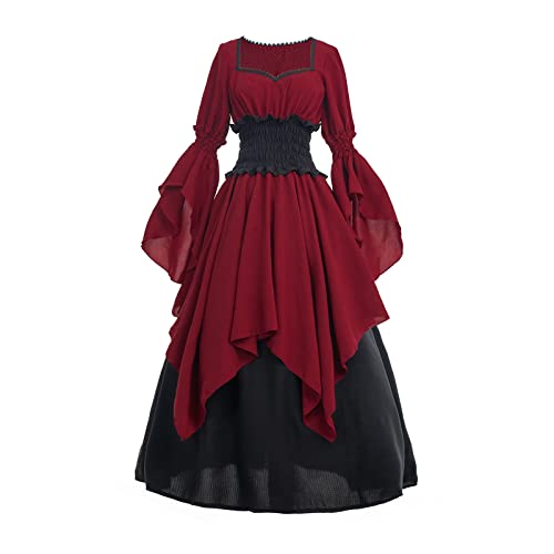 LTAKK Renaissance Kleid Mittelalter Kostüm Viktorianische Kleider Frauen Gothic Fee Hexe Hochzeitskleid Weinrot Groß von LTAKK