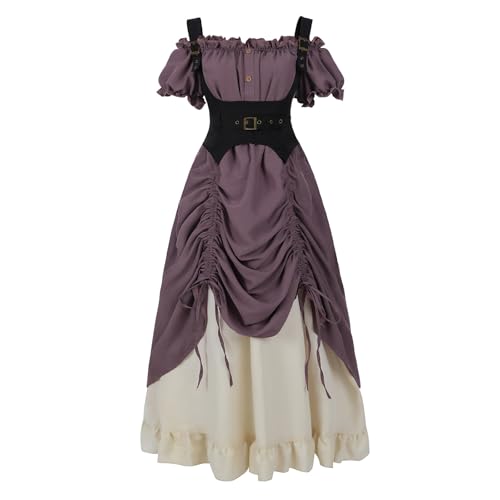LTAKK Renaissance-Kleid für Damen, mittelalterliches Kostüm, schulterfrei, Piraten-Kostüm, Steampunk, Ren-Faire-Kleid mit Korsett, Lila, Größe S LTAKK Renaissance-Kleid für Damen, mittelalterliches Kostüm, schulterfrei, Piraten-Kostüm, Steampunk, Ren-Faire-Kleid mit Korsett, Lila, Größe S von LTAKK