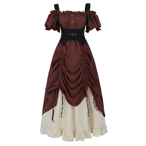 LTAKK Renaissance-Kleid für Damen, mittelalterliches Kostüm, schulterfrei, Piraten-Kostüm, Steampunk, Ren-Faire-Kleid mit Korsett, Weinrot, Größe S LTAKK Renaissance-Kleid für Damen, mittelalterliches Kostüm, schulterfrei, Piraten-Kostüm, Steampunk, Ren-Faire-Kleid mit Korsett, Weinrot, Größe S von LTAKK