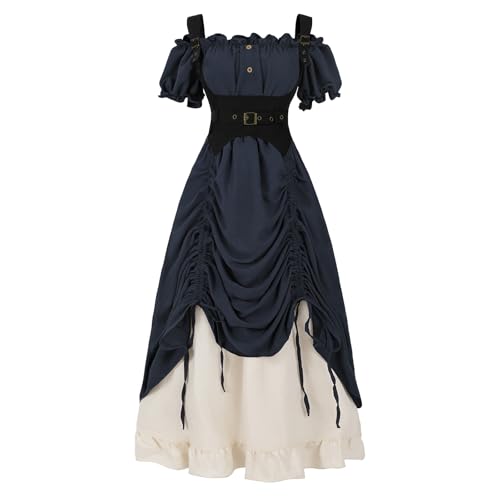 LTAKK Renaissance-Kleid für Damen, mittelalterliches Kostüm, schulterfrei, Piraten-Kostüm, Steampunk, Renfee-Kleider mit Korsett, Marineblau, Größe XXL LTAKK Renaissance-Kleid für Damen, mittelalterliches Kostüm, schulterfrei, Piraten-Kostüm, Steampunk, Renfee-Kleider mit Korsett, Marineblau, Größe XXL von LTAKK