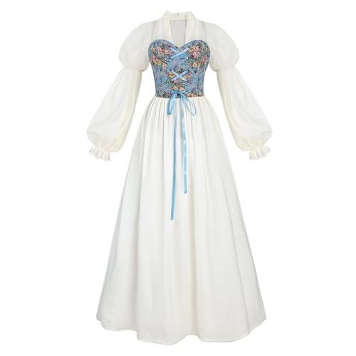 LTAKK Renaissance-Kleid für Damen, viktorianisches Kostüm, Ren Fair, Mittelalterkleider mit blauem Blumen-Korsett, Größe M von LTAKK