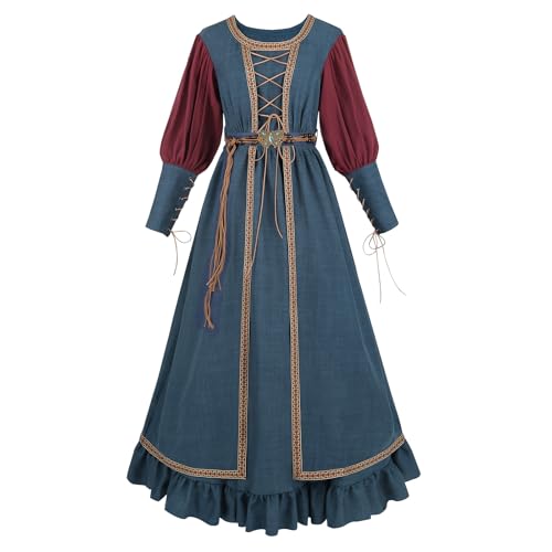 LTAKK Renaissance-Kostüm für Damen, mittelalterliches Kleid, Ren Faire, Maxikleider mit Gürtel, Blau, Small LTAKK Renaissance-Kostüm für Damen, mittelalterliches Kleid, Ren Faire, Maxikleider mit Gürtel, Blau, Small von LTAKK