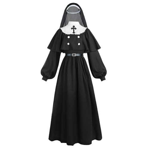 LTAKK The Nonne Kostüm Gruselige Nonne Outfit Priester Halloween Frauen Kleid mit Umhang, Wimple und Gürtel, Schwarz, M LTAKK The Nonne Kostüm Gruselige Nonne Outfit Priester Halloween Frauen Kleid mit Umhang, Wimple und Gürtel, Schwarz, M von LTAKK