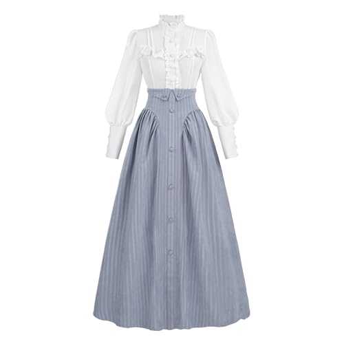 LTAKK Viktorianisches Kleid für Damen, edwardianisches Renaissance-Kostüm, mittelalterliches Vintage-Kleid im 18. Jahrhundert, Graublau, Größe XXL von LTAKK