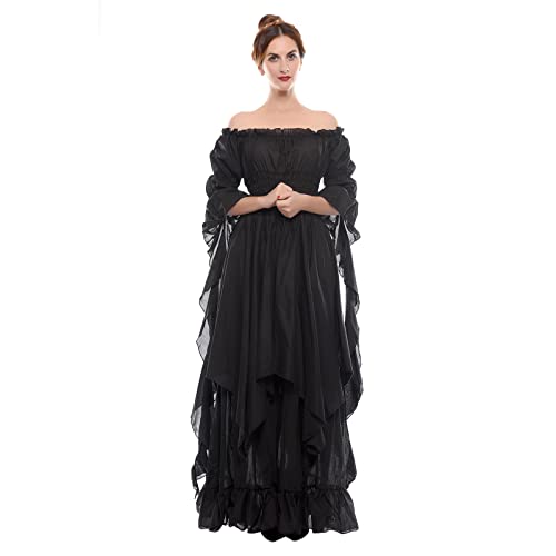 LTAKK Viktorianisches Kleid für Damen Edwardianische Renaissance Kostüm Mittelalter Vintage 1800er Kleider Schwarz XXL von LTAKK