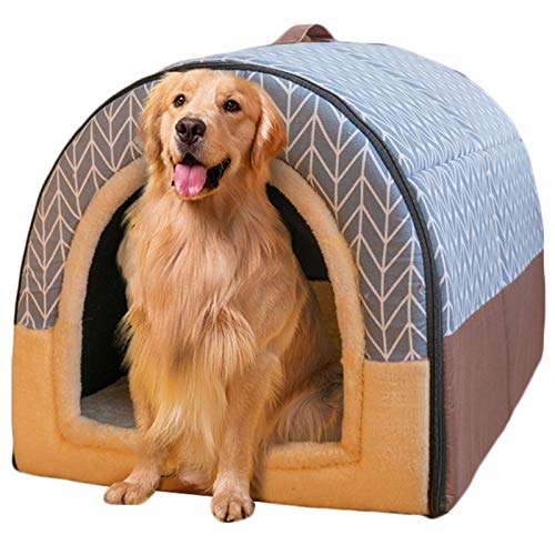 Groß Hundehütte Luxus Hundebett Winter Hundehöhle Gebogenes Dach Hund Zimmer Innen Haustier Haus Sofa Waschbar Alle Jahreszeiten,F,XXXL105*80 * 78cm von LTLJX