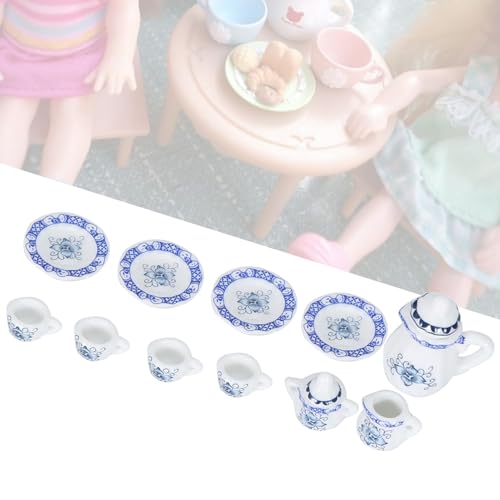 15 PCS 1:12 Scale Dollhouse Ature Mini Tea Cups,Kitchen Accessories Set Porcelain Flower Tea Cup Set Decor Collection (Green) von LTSQIN