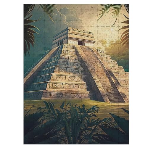 Chichen Itza Puzzle Für Erwachsene 500 Teile Premium Recyceltes Brett Zum Lernen, Lernspielzeug, Familienspiele Kinder Holzpuzzle 55×41cm von LTTTT