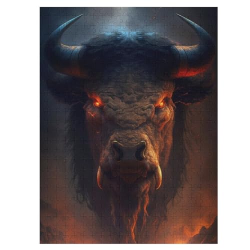 Dämonischer Bison Puzzle 500 Teile, Holzpuzzle Für Erwachsene Kinder, Impossible Puzzles, Geschicklichkeitsspiel Für Die Ganze Familie 55×41cm von LTTTT