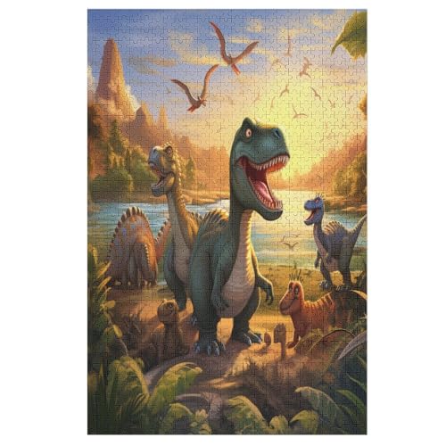 Dinosaurier Holzpuzzle 1000 Teile Klassische Puzzles Erwachsene Kinder Puzzle DIY Kit Holzspielzeug Einzigartiges Geschenk 78×53cm von LTTTT