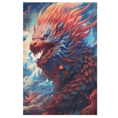 Drache Holzpuzzle 1000 Teile Klassische Puzzles Erwachsene Kinder Puzzle DIY Kit Holzspielzeug Einzigartiges Geschenk 78×53cm von LTTTT