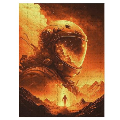 Holzpuzzles 500 Teile Golden Astronaut -Puzzle Für Jungen Und Mädchen, Schwierigkeitsgrad, Lernspiele, Familienspielzeug 55×41cm von LTTTT