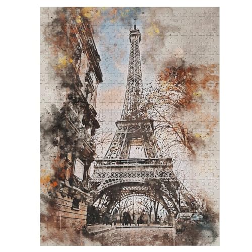 Puzzles Für Erwachsene, 500 Teile, Pariser Turm, Kreative Holzpuzzles, Praktisches Spiel, Familiendekoration 55×41cm von LTTTT