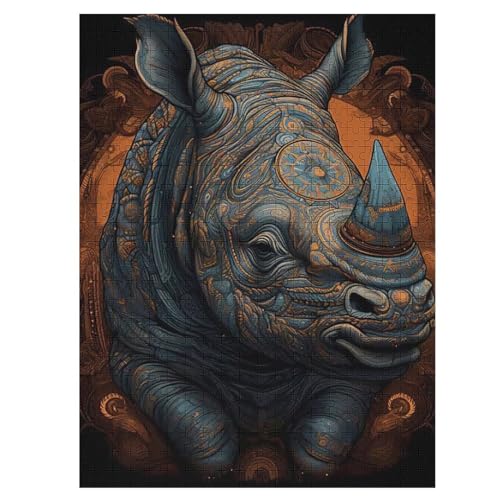 Rhinozerosceros 500 Teile Puzzles, Wood Craft, Hochwertiges Modernes Puzzle, DIY, Für Erwachsene Und Kinder Ab 12 Jahren, 55×41cm von LTTTT