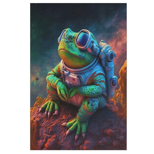 Space Astronaut Frosch Puzzle, Puzzles Für Erwachsene Kinder, 1000 Teile Holzpuzzle, Für Jugendliche & Erwachsene Herausforderungsspielzeug 78×53cm von LTTTT