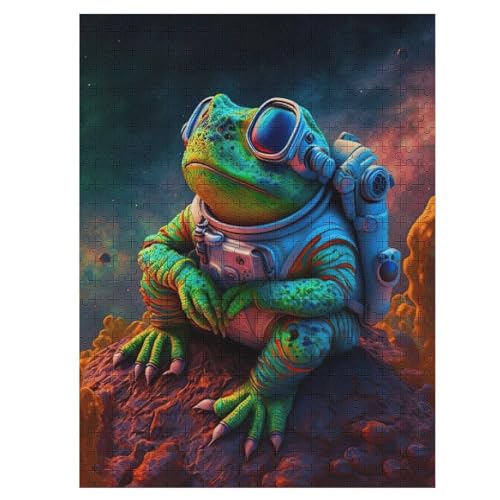 Space Astronaut Frosch Puzzles 500 Teile Erwachsener Kniffel Spaß, Holzpuzzle Kinder Erwachsene, Impossible Puzzle Schwer 55×41cm von LTTTT