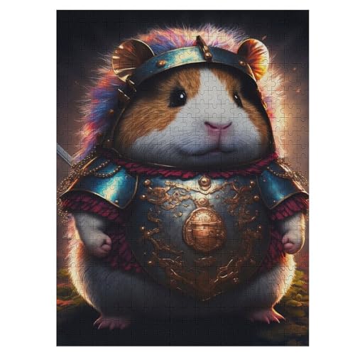 Süßer Meerschweinchen-Krieger Puzzle Für Erwachsene,500-teiliges Puzzles, Für Erwachsene Und Kinder,Holzpuzzle,Lernspielzeug, 55×41cm von LTTTT