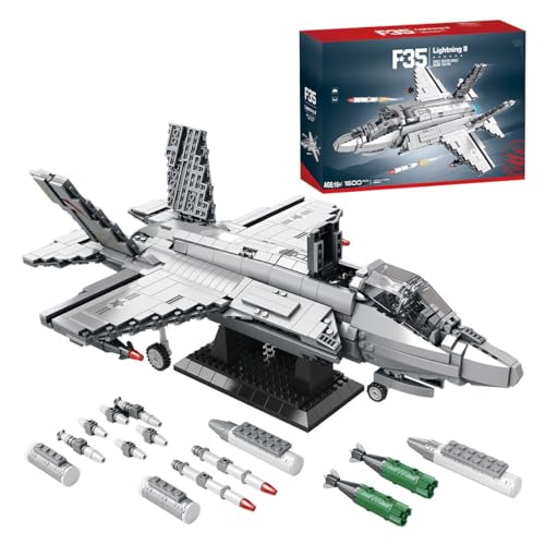 LUBBY Technik Militär Flugzeug Bausteine, 1600Teile F-35B Kampfflugzeugmodell, Geschenke für Jungen und Mädchen, Dekoratives Ornament von LUBBY