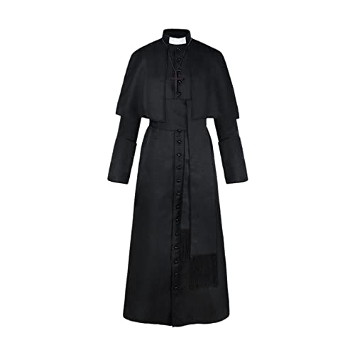 LUCHONG Halloween Priester Kostüm mit Kreuz Halskette Unisex Herren Damen Solide Lange Vater Vicar Verkleidung Outwear Mittelalter Priester Cosplay Kostüme Halloween Party Requisiten von LUCHONG