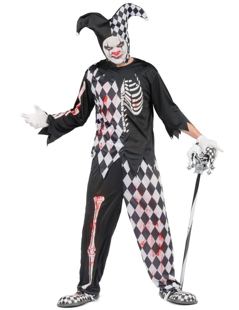 Blutiges Harlekin-Kostüm Halloweenkostüm für Herren schwarz-weiss von KARNEVAL-MEGASTORE