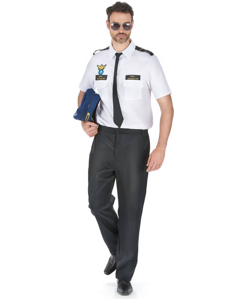 Flugzeugpilot Herren-Kostüm schwarz-weiss von KARNEVAL-MEGASTORE