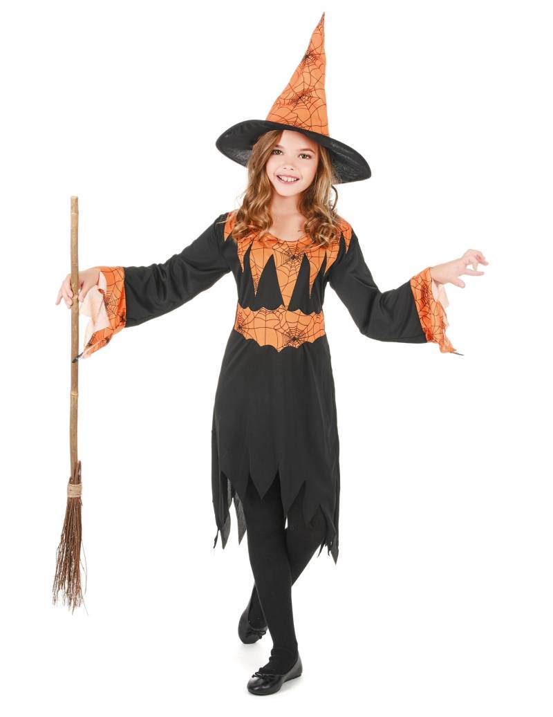 Gewitzte Hexe Halloween-Kinderkostüm schwarz-orange von KARNEVAL-MEGASTORE