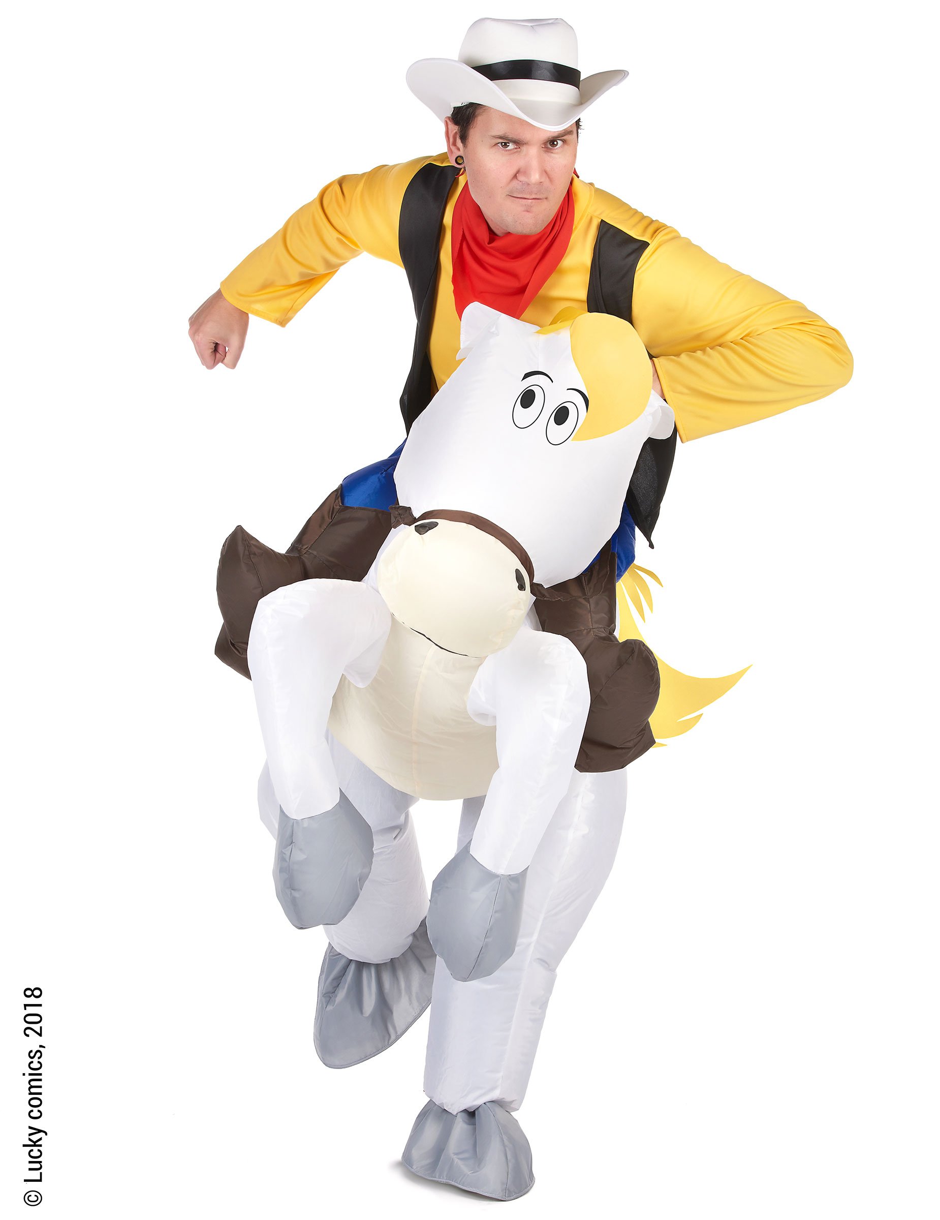 Jolly Jumper Carry-Me-Kostüm Lucky Luke-Lizenzkostüm gelb-weiss von KARNEVAL-MEGASTORE