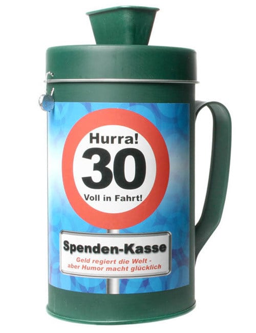 Spendenkasse 30. Geburtstag Geschenkidee grün-bunt 19x9,5cm von Udo Schmidt GmbH - KF