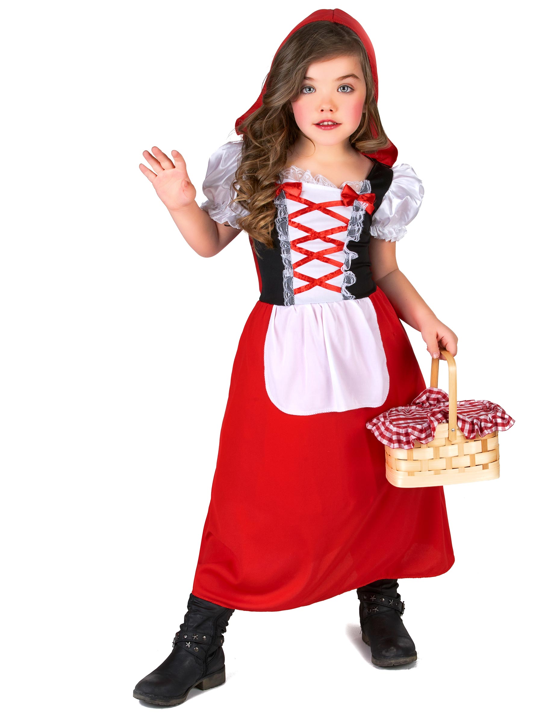 Rotkäppchen Märchenkostüm für Kinder rot-weiss-schwarz von KARNEVAL-MEGASTORE