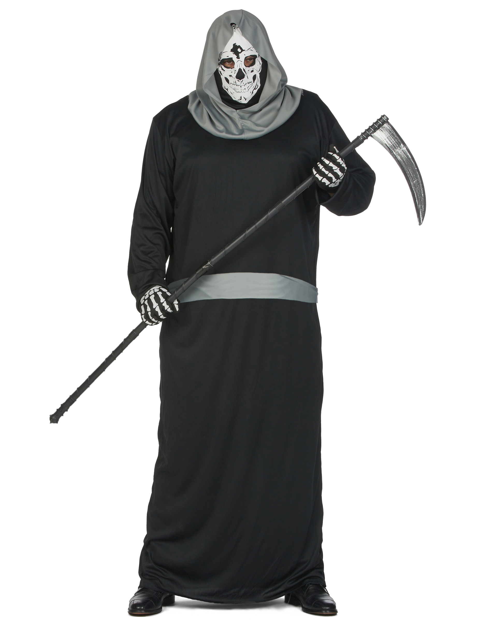 Sensenmann-Kostüm für Erwachsene Übergröße schwarz-grau von KARNEVAL-MEGASTORE