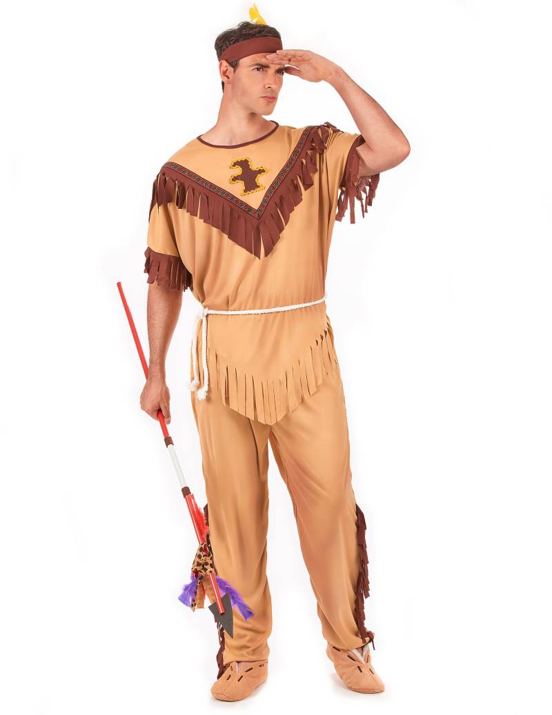 Stammeskrieger Indianer-Herrenkostüm beige-braun von KARNEVAL-MEGASTORE