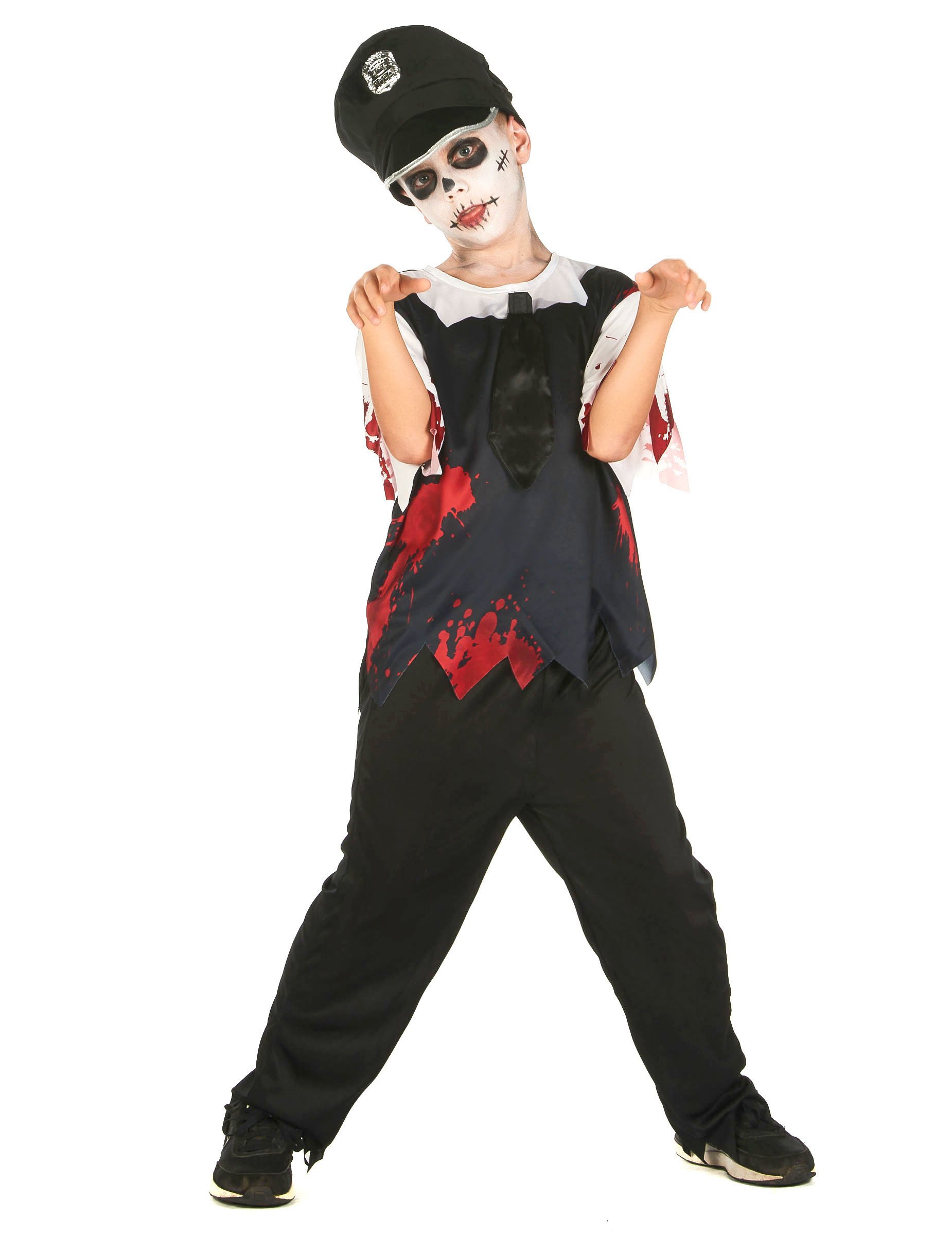 Zombie-Polizeikostüm für Kinder Halloweenkostüm schwarz-weiss 4-teilig Zombie-Polizeikostüm für Kinder Halloweenkostüm schwarz-weiss 4-teilig von KARNEVAL-MEGASTORE