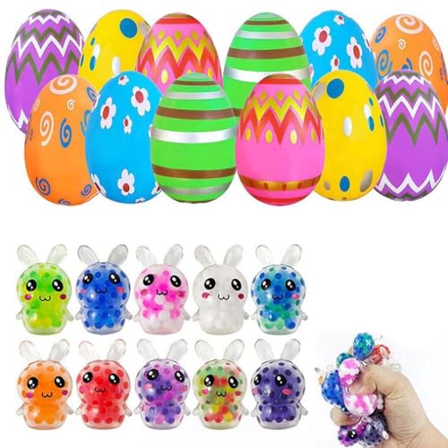 24 Pack Prefilled Easter Eggs with Squeeze Bunny Toys, Vorgefüllte Ostereier mit Quetschen Hasen Spielzeug, Gefüllte Ostereier Spielzeug, Ostereier Stressball, Osterkörbchen-Füllung von LUCKKY