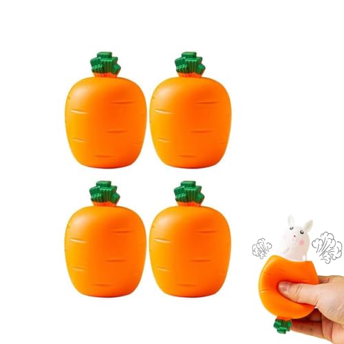 4Stück 2024 New Carrot Rabbit Stress Balls, Osterhasen-Stressball, Anti Stress Bälle Kaninchen, Stressball in Ostereier, Sensorisches Fidget-Spielzeug, Osterhase Stofftiere für Kinder -Zufällige Farbe von LUCKKY