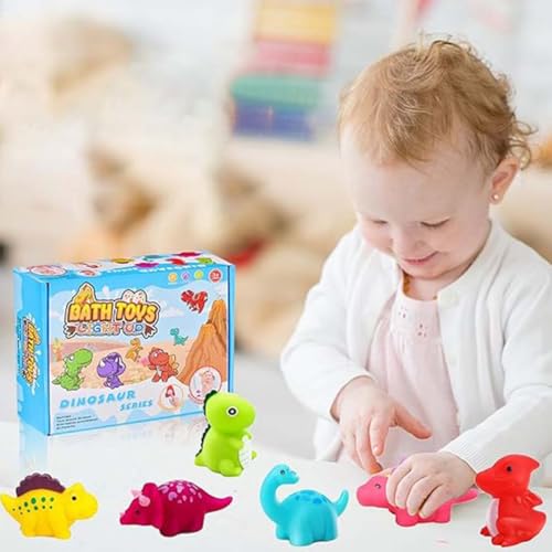 6 Stück Glowing Dinosaur Shaped Bath Toy, Baby Badespielzeug Dinosaurier Schwimmendes Badewanne Spielzeug, Mehrfarbige Leuchtende Dinosaurier Badespielzeug Sinnespielzeug für Kinder von LUCKKY