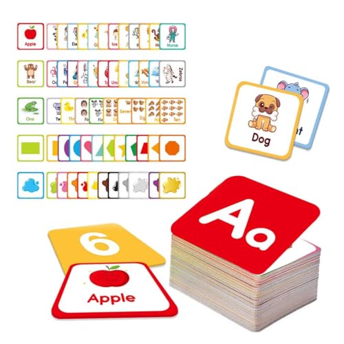 Alphabet Flash Cards Learn Letter Flash Cards, Alphabet Blitzkarten, Zahlen, Buchstaben, Formen,Farben Lernen Karten für Kleinkinder, Lernspielzeug, Sprachförderung Spiele Geschenk (A, 1) von LUCKKY