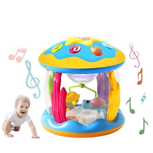 Baby Musical Learning Toys, Baby-Musik-Lernspielzeug, Drehender Projektor Kinderspielzeug mit Licht & Musik, Sensory Tummy Time Light up Spielzeug, Sensorik Krabbelspielzeug für Babys (B) von LUCKKY